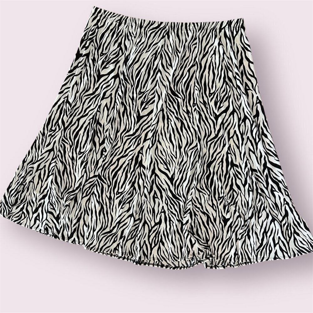 Dialogue Womens Zebra Animal Print Pull On Midi Skirt Size 1X Plus Size